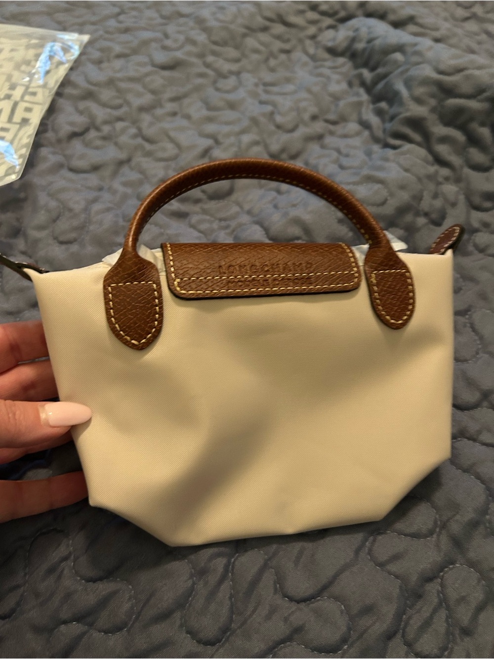 Longchamp Mini Le Pliage Top-Handle Bag in Cream and Brown - Picture 3 of 7